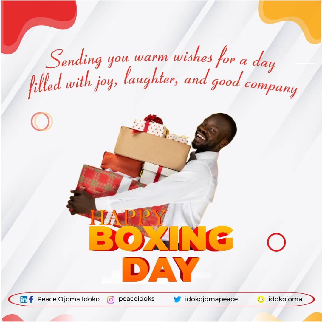 idokojomapeace's tweet photo. When I was younger as a typical Nigeria girl from the hoods I thought Boxing Day was somthing else entirely 😂🤣 
 Boxing Day is a special special day to unrap that special present you got to tell your self,family and friends WELL  DONE!
Happy Boxing day ❤️
#boxingday #surprises https://t.co/x6mpdlqS9x