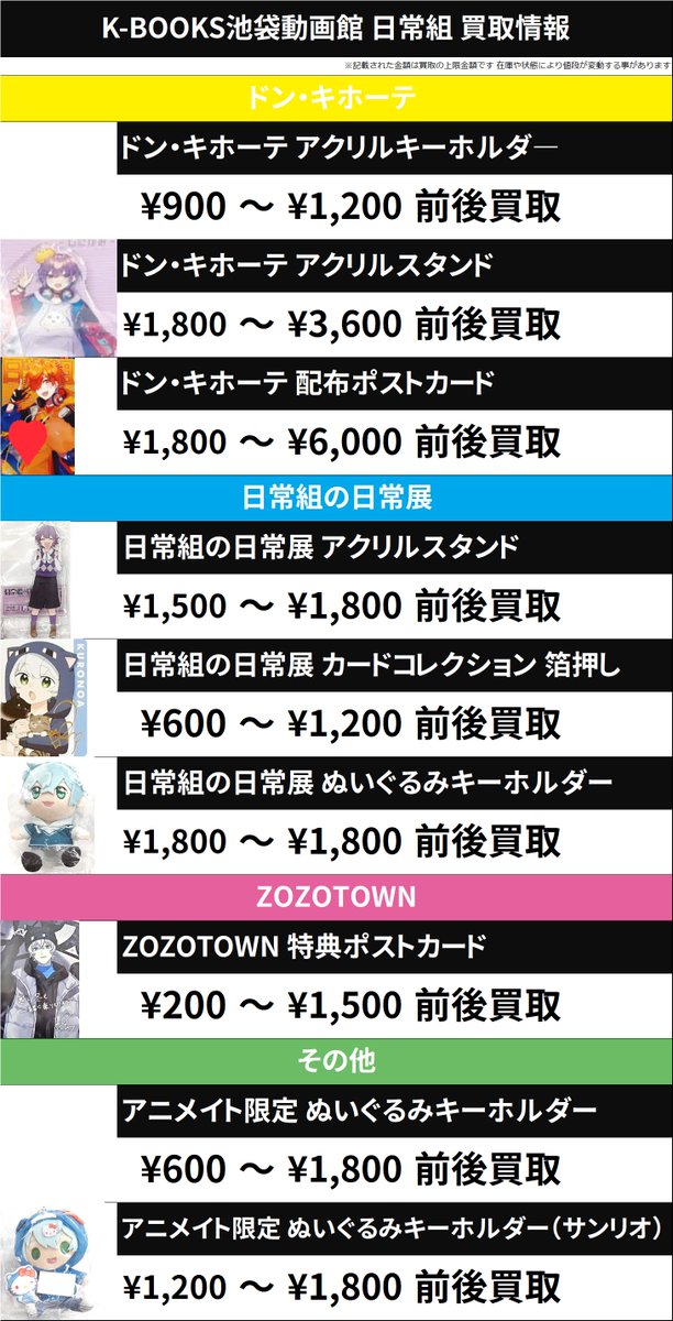 買取情報】 #日常組 ドン・キホーテ 日常組の日常展 ZOZOTOWN 各種