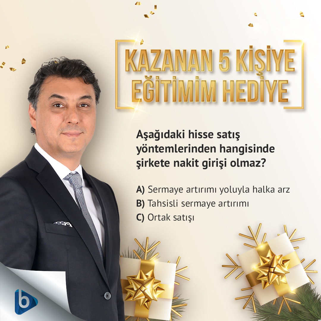 Merhaba, 
❗ Yeni Yıl Hediyesi ❗
Yapmanız gereken 28.12.23 Perşembe 12.00’ye kadar;
- <a href="/borfin/">Borfin</a> hesabını takip etmek
- Doğru cevabı bu postun altına yazmak
Kazananlar 28.12.2023 Perşembe 17.00’de açıklanacaktır.
Eğitimler İçin: borfin.com/tr/tutors/71/t…
<a href="/borfin/">Borfin</a> #kazanmayıöğren