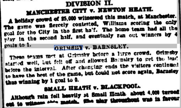 On this day in 1898, Barnsley won their first game away from home in the FL - at the 7th attempt. Dick Jones scored the only goal in a victory at Grimsby Town. It was the only away win of that first season & they didn't win away.....1/2 #BarnsleyFC #GrimsbyTown