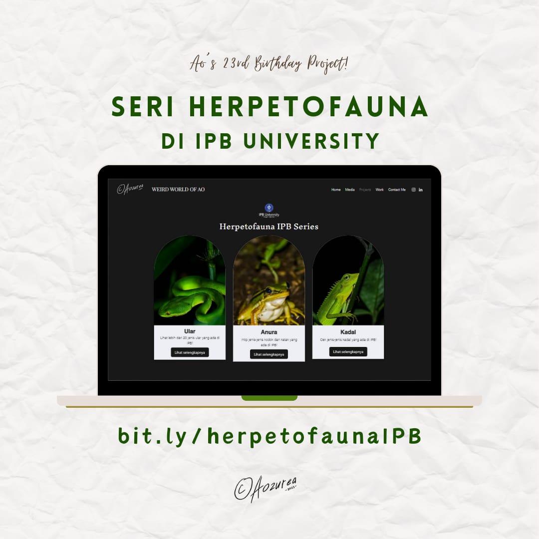 aozurea's tweet photo. Kalian tau ga si di Kampus IPB ada lebih dari 25 jenis ular??

Halo semua! Dalam rangka ultahku hari ini, aku mau launch project kecilku yaitu Series Herpetofauna IPB! 

Tadinya mau kubuat buku tapi nanti dulu lah ya yang gampang dulu hehe. https://t.co/EFUxOiC4a2
