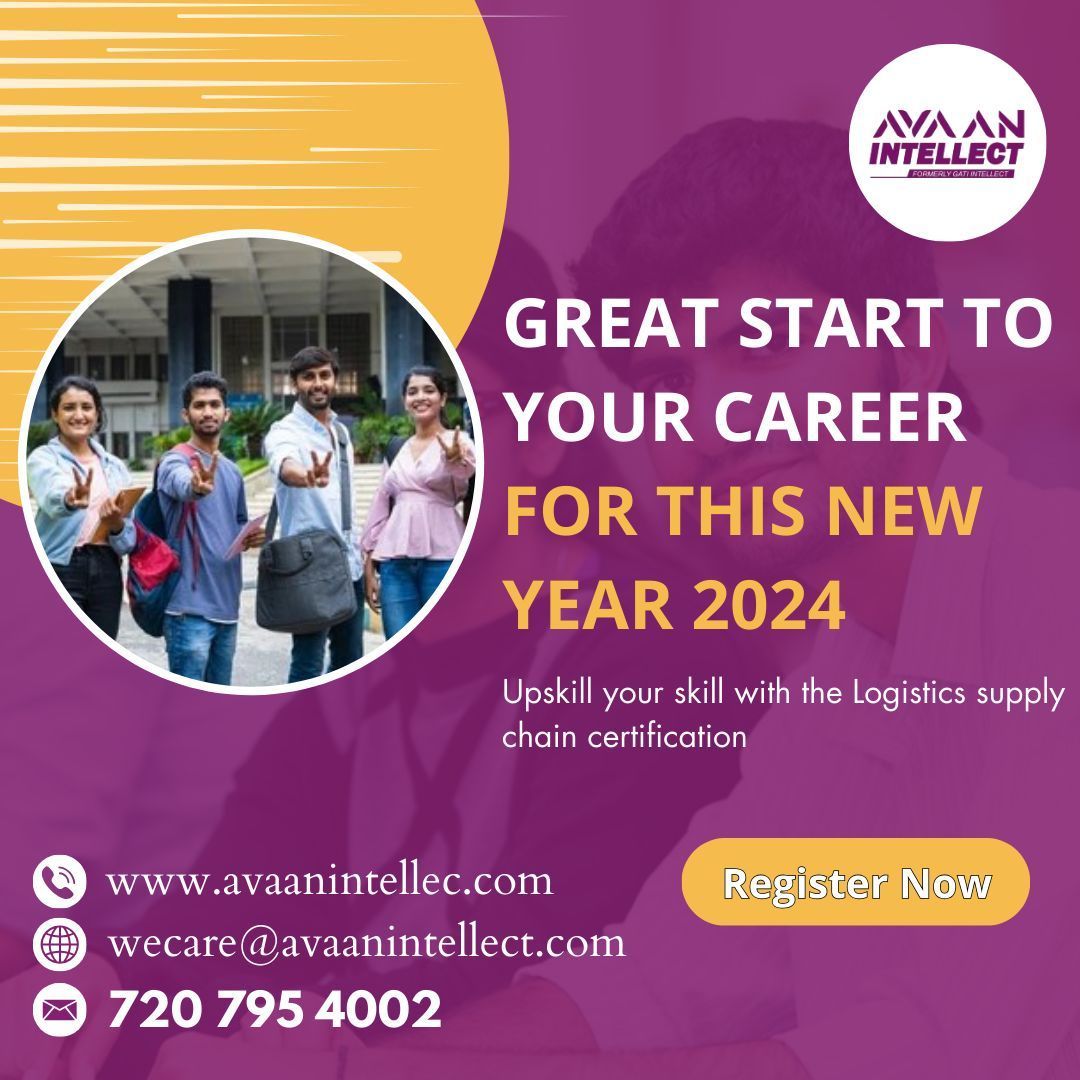 AvaanIntellect's tweet photo. We are on a edge of the year,  great start to your career for this new year 2024.
Upskill your skill with the Logistics and Supply Chain certification.

 #jobsearch #career #jobinterview #hiring #startup #entrepreneur #recruiting #careeradvice #joboffer https://t.co/gFmzlkuITg
