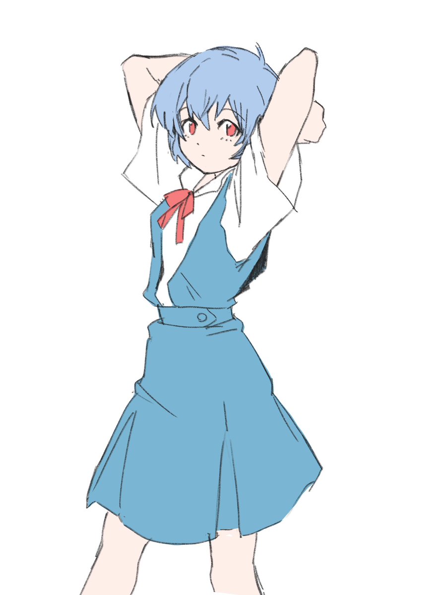 ayanami rei 1girl solo red eyes blue hair tokyo-3 middle school uniform school uniform white background  illustration images