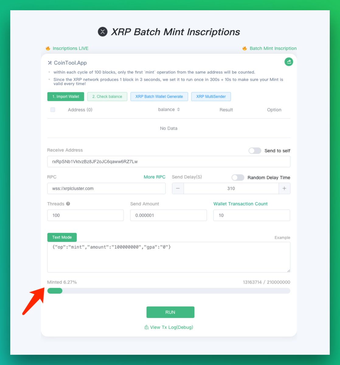 cointool's tweet photo. We've noticed that the Mint progress for the Inscription project #XPRS has been unclear.
📊 To enhance transparency, we've added a progress bar. Now, you can easily track the current Mint progress in real-time.
👀 Stay informed and watch the progress unfold!
XRP Batch Mint Inscriptions ⚒️
https://t.co/K6hyPjDrXh
#XRP $XRPS #DYOR