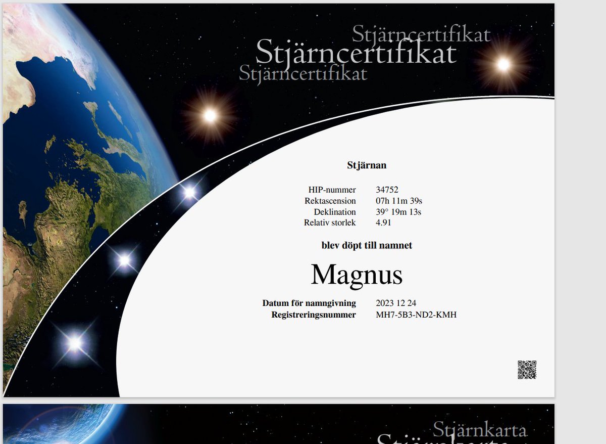 Fick en stjärna döpt efter mig, i julklapp😀