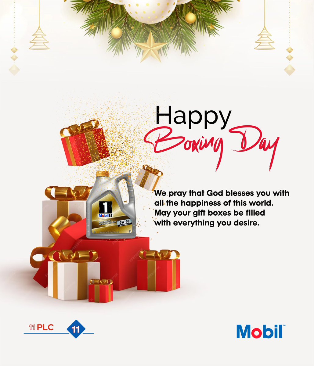 Happy Boxing Day! May it bring peace to all those around you. Enjoy your with loved ones 

#boxingday #mobillubricantes #mobilengineoil #mobilsuperoil #festiveperiod