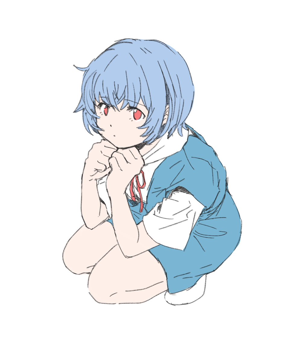 ayanami rei 1girl solo red eyes blue hair white background short hair simple background  illustration images