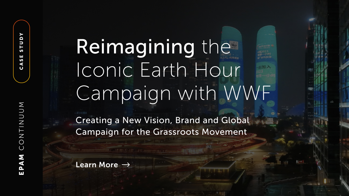 EPAM_India's tweet photo. To deliver its nature-positive ambition by 2030, we re-energized #EarthHour’s brand messaging and identity and developed a new creative campaign and conception.
Learn more about our award-winning work together: https://t.co/gyCIkgl7Sd @earthhour, @World_Wildlife https://t.co/DlVlgniRih