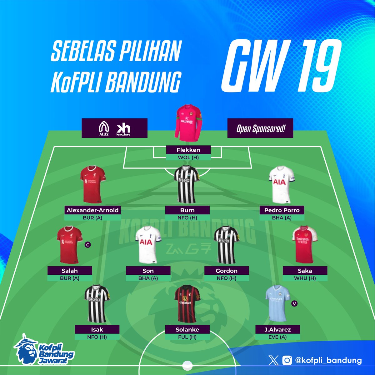 KoFPLI_Bandung's tweet photo. Sebelas pilihan barudak KoFPLI Bandung untuk GameWeek 19.

#Gameweek19 #fpl #fplcommunity #fplindonesia #kofplibandung #bandungjuara #bandunghurung https://t.co/FBQZXgAibk