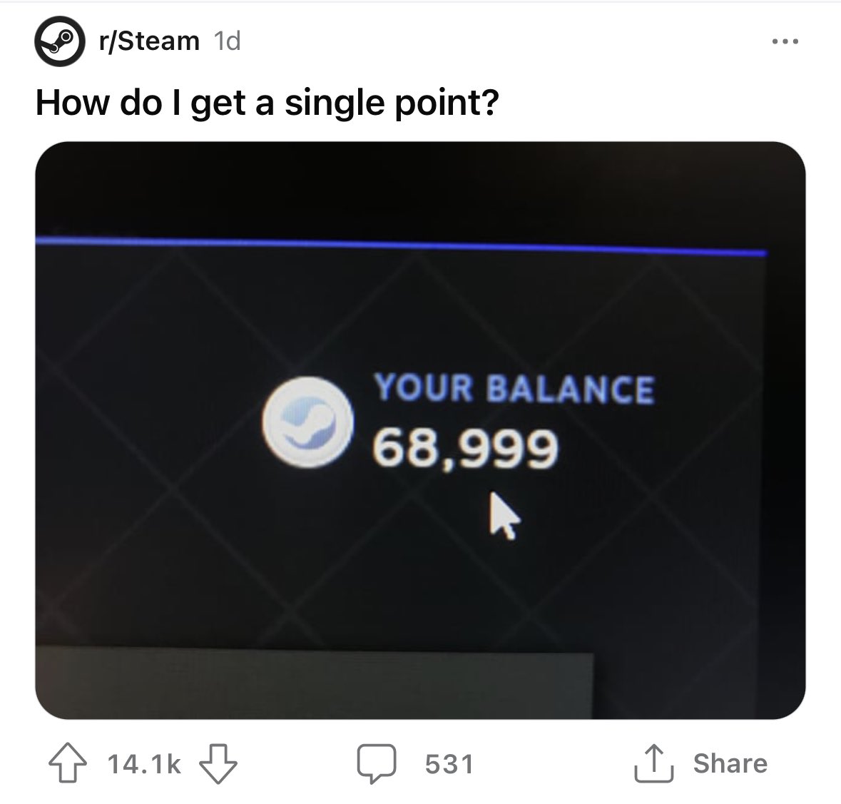 TheBase16's tweet image. Merry Christmas to this guy who posted in the steam subreddit yesterday that he was one point away from 69k and to the valve employee who silently granted him the single point on Christmas Day.