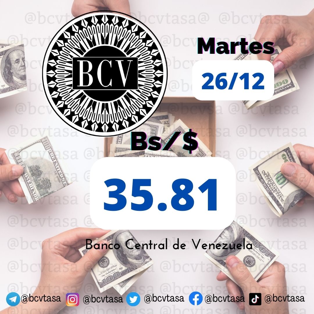 📢 Precio del Dolar del Banco Central de Venezuela HOY Martes 26 de Diciembre 2023.