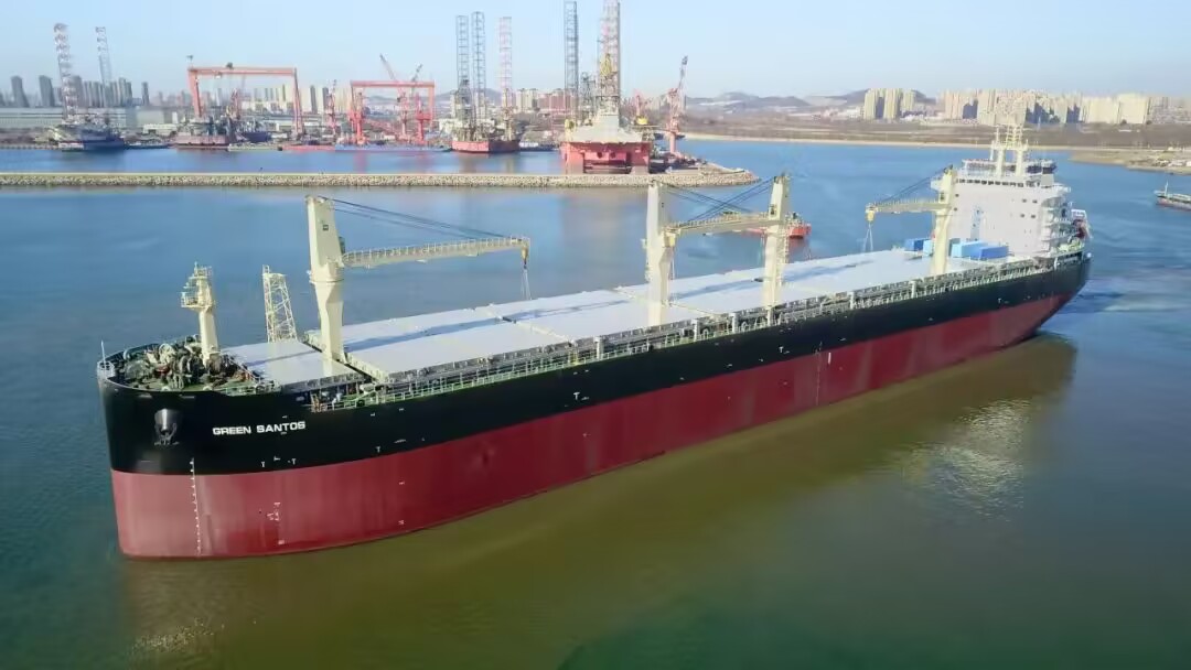 PDChinaBusiness's tweet photo. The world's largest multi-purpose pulp carrier, "Green Santos", was delivered in Dalian, NE China's Liaoning on Friday. The 225-meter-long, 32.36-meter-wide China-built #GreenShip has a deadweight of 77,000 tonnes and will serve the shipping route from #China to #SouthAmerica. https://t.co/Ez0KFZvySM
