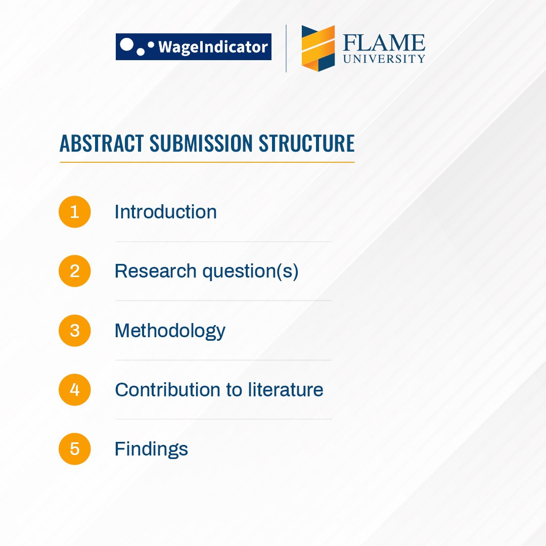 FLAMEUniversity's tweet photo. Calling all researchers, scholars, and industry professionals! 

We invite you to contribute your insights by submitting abstracts for the upcoming International Conference on Corporate Social Responsibility and Decent Work in the era of Sustainable Development Goals, hosted jointly by FLAME University and @WageIndicator.

Craft your submissions adhering to the structured guidelines: provide a concise introduction, articulate research question(s), outline your methodology, highlight contributions to existing literature, present findings, and include relevant keywords. Abstracts should be limited to 500 words and must be presented in English.

Seize the opportunity to shape the dialogue on sustainable development and corporate responsibility—submit your abstracts by January 15, 2024, and become a vital part of this transformative experience: https://t.co/6jXbABx2ZQ 
To know more, visit: https://t.co/hMeCPIoIoM 

@rupakorde