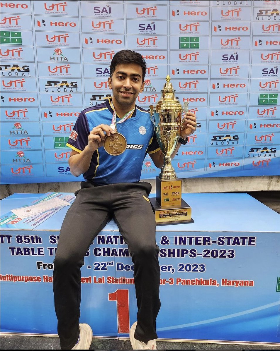 🏓🏆 
#ONGC is tripping on double glory! 
#PrideOfONGC <a href="/HarmeetDesai/">Harmeet Desai</a> secures his second consecutive National Championship title at the UTT 85th Senior National and Inter-State #TableTennis Championship 2023 from 16-22 December 2023 in Panchkula, Haryana. 

#IndiaEnergyWeek2024 |