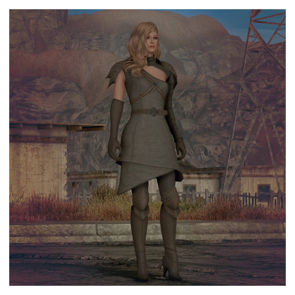 ViciousSarr's tweet photo. Early WIP: Petal Combat Dress, Grey Variant. #3DModel #Fallout #FalloutNewVegas #FNV #FalloutModding https://t.co/lqgeZsomad