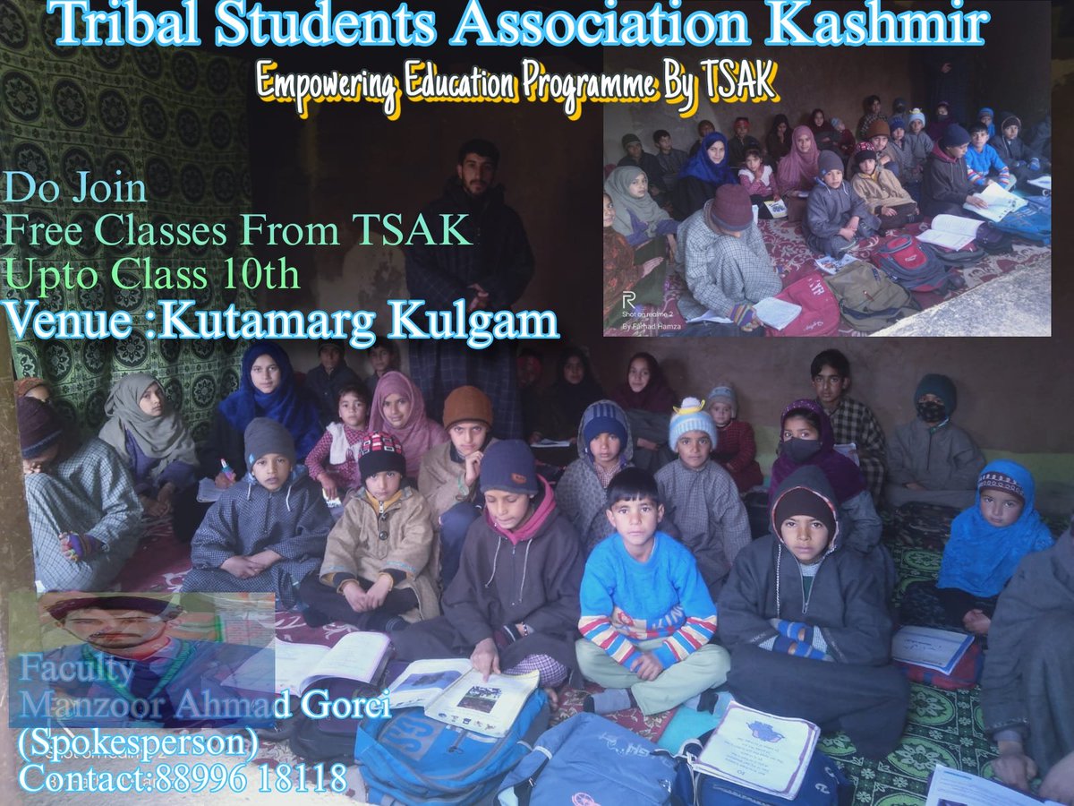 ChoudharyAzha11's tweet photo. @TSAKashmir  Started work on Vision #Empoweringtribals .Free Classes Started at Kutamarg Kulgam . Come and grab Opportunity. Free Tutors to be started In all the villages of kashmir soon .
@DcKulgam @ZahidParwaz @Talib_Hussain_ @HansrajMeena @primepost_ @PratiharSurendr 
#Tsak https://t.co/OA30EruJIA