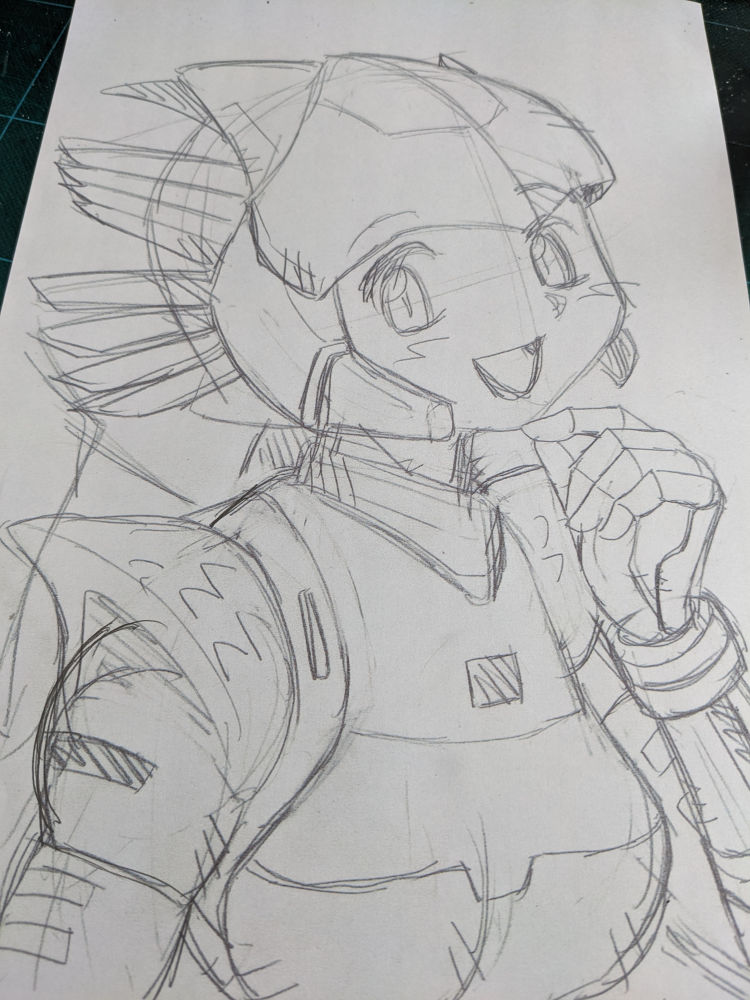 イラストのコミッションご依頼もう1枚ありました。エアレイザーです。 ①ラフを描きます②PCに取り込みます。左右反転・拡大します③プリントアウトします④裏からシャーペンで塗りつぶします。