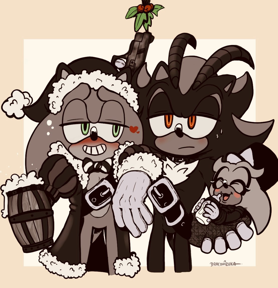Draconizuka's tweet photo. #Sonadow #Krampus #Sonic #ShadowTheHedgehog #SonicTheHedgehog #HappyHolidays #MerryChrismas2023 #SilverTheHedgehog #Dadow #BabySilver #DaddyShadow https://t.co/loLMZeV2oI