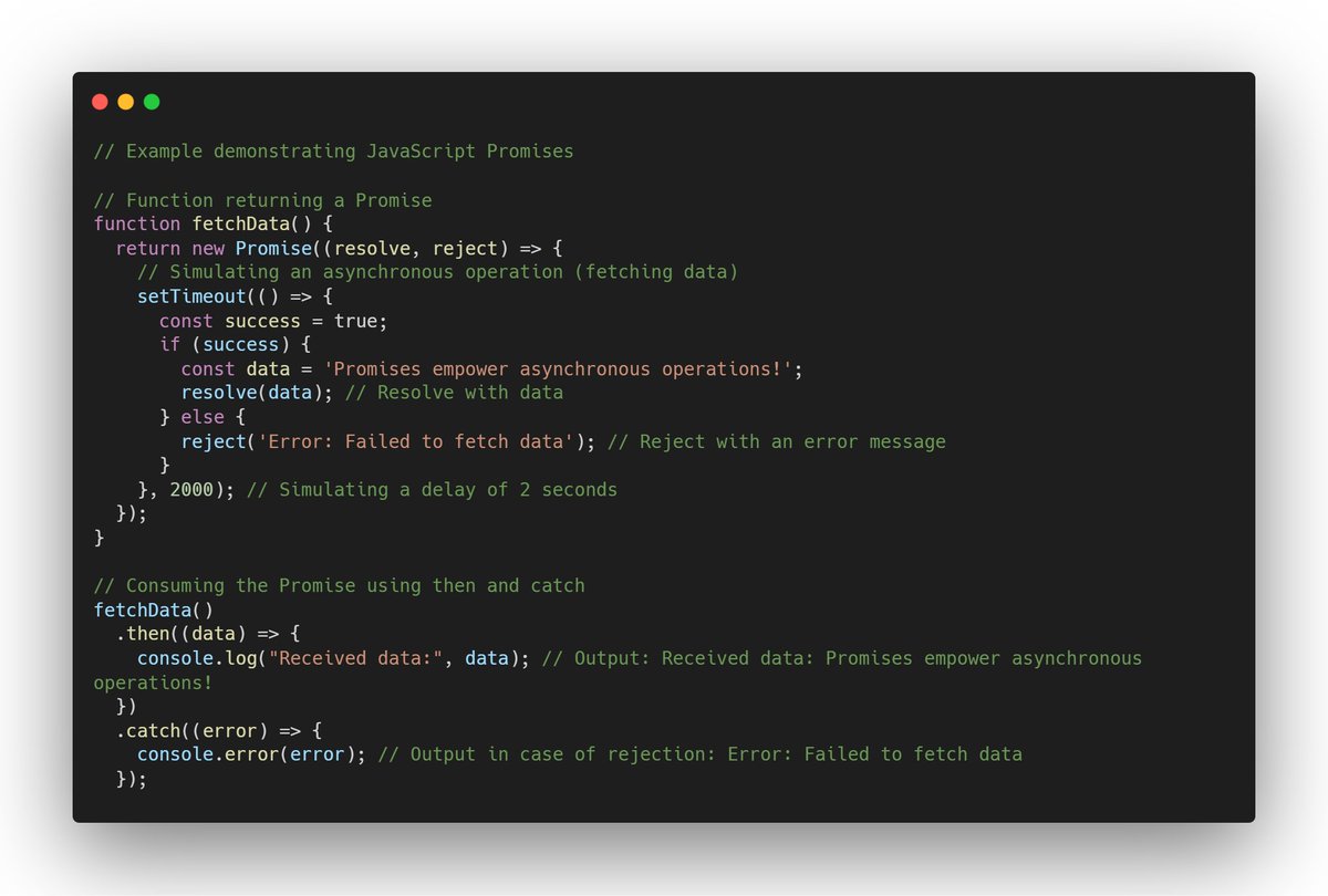 manthan_ank's tweet image. JavaScript promises: the guardians of async operations! With resolve/reject, they manage execution & errors. Master promises for precise, resilient async workflows! 🛡️💫 #JavaScript #Promises #AsyncControl