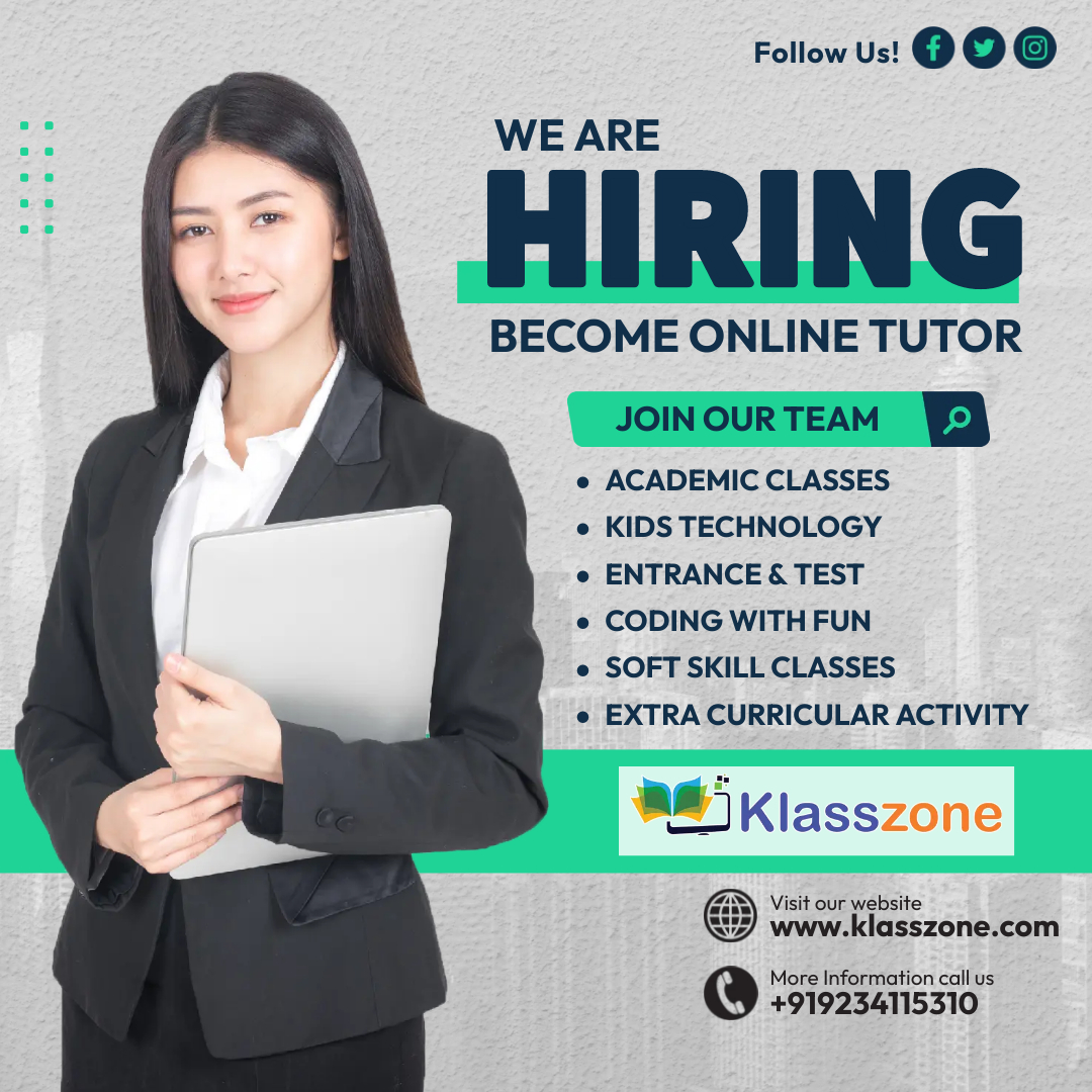 klasszone22's tweet photo. Elevate your teaching journey with KlassZone! Join our dynamic team of online tutors and make a difference in students' lives!
Visit Klasszone: https://t.co/S9RN7MDZHy
Call: π +919234115310
#klasszone #hiring #tutors #onlinetutors #becomeonlinetutor #jobs #tutorjob https://t.co/7Ji1nBWFwq