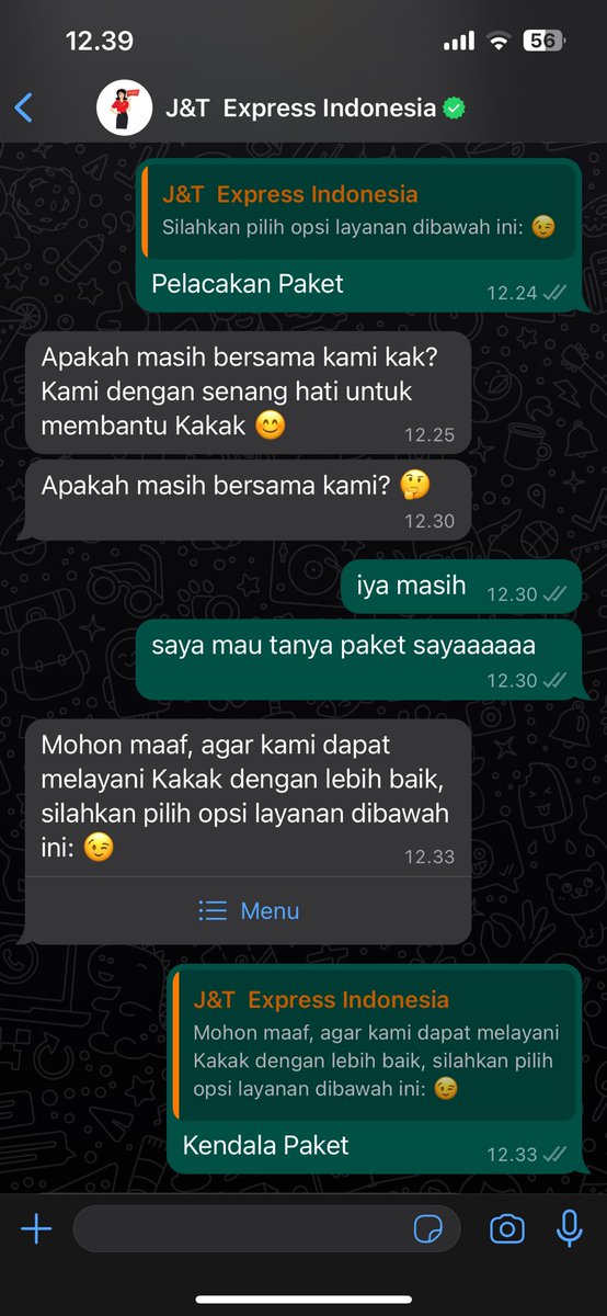 windanandaa's tweet photo. gila ya bot automatic kalian @jntexpressid di whatsapp. ini udah gedeg sama lamanya pengiriman kalian, ditambah layanan whatsapp yg naudzubillah🤮 https://t.co/86eSPBWE32