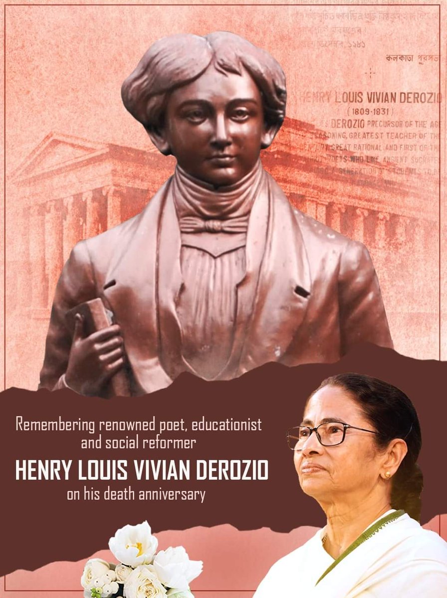 Remembering renowned poet, educationist and social reformer Henry Louis Vivian Derozio on his death anniversary 🙏

@MamataOfficial 
#WE4DIDI