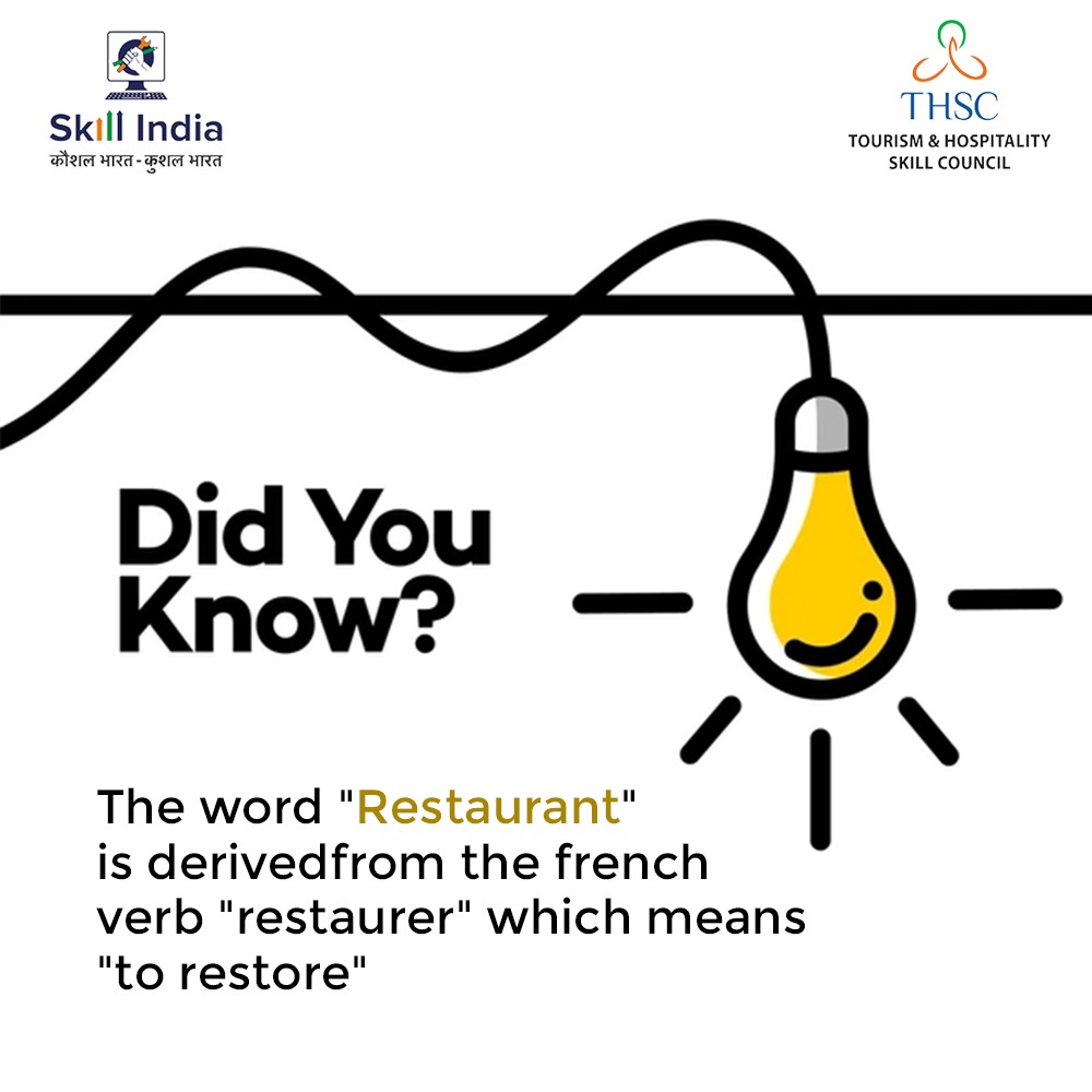 skillthsc's tweet photo. The word #restaurant comes from the #French verb #restaurer, “to restore oneself,” and the first true French restaurants, opened decades before the 1789 Revolution, purported to be health-food shops selling one principle dish #bouillon.
#THSC #MSDE #DGET #DBT #NSDC #LearnwithTHSC https://t.co/MtTXcunVMN