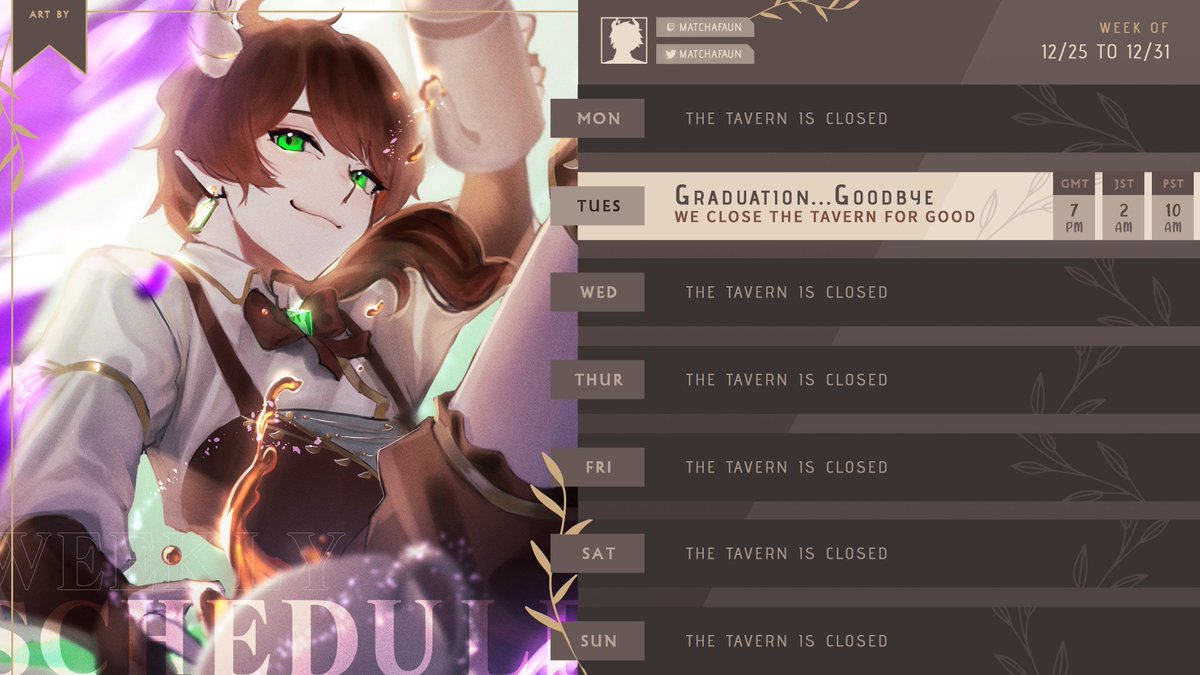 MatchaFaun's tweet image. Welp, final schedule...Its really hard to say goodbye y'all 💚