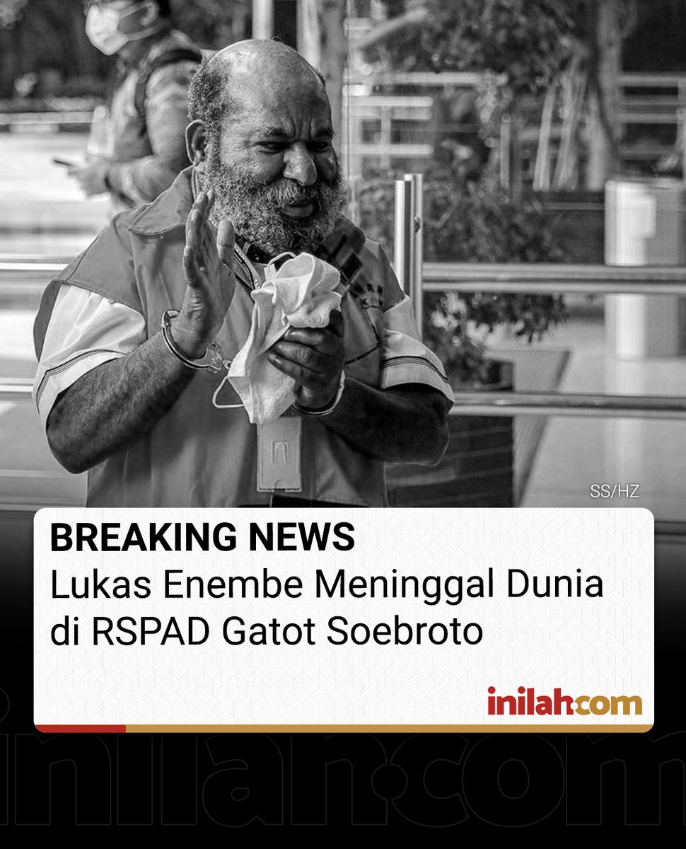 inilahdotcom's tweet photo. 🚨Eks Gubernur Papua, Lukas Enembe dikabarkan meninggal dunia di Rumah Sakit Pusat TNI Angkatan Darat (RSPAD) Gatot Soebroto, Jakarta Pusat.

Lukas meninggal pada Selasa (26/12/2023) sekitar pukul 10.45. Kabar duka tersebut dibenarkan oleh Kepala RSPAD, Letjen Albertus Budi Sulistya.