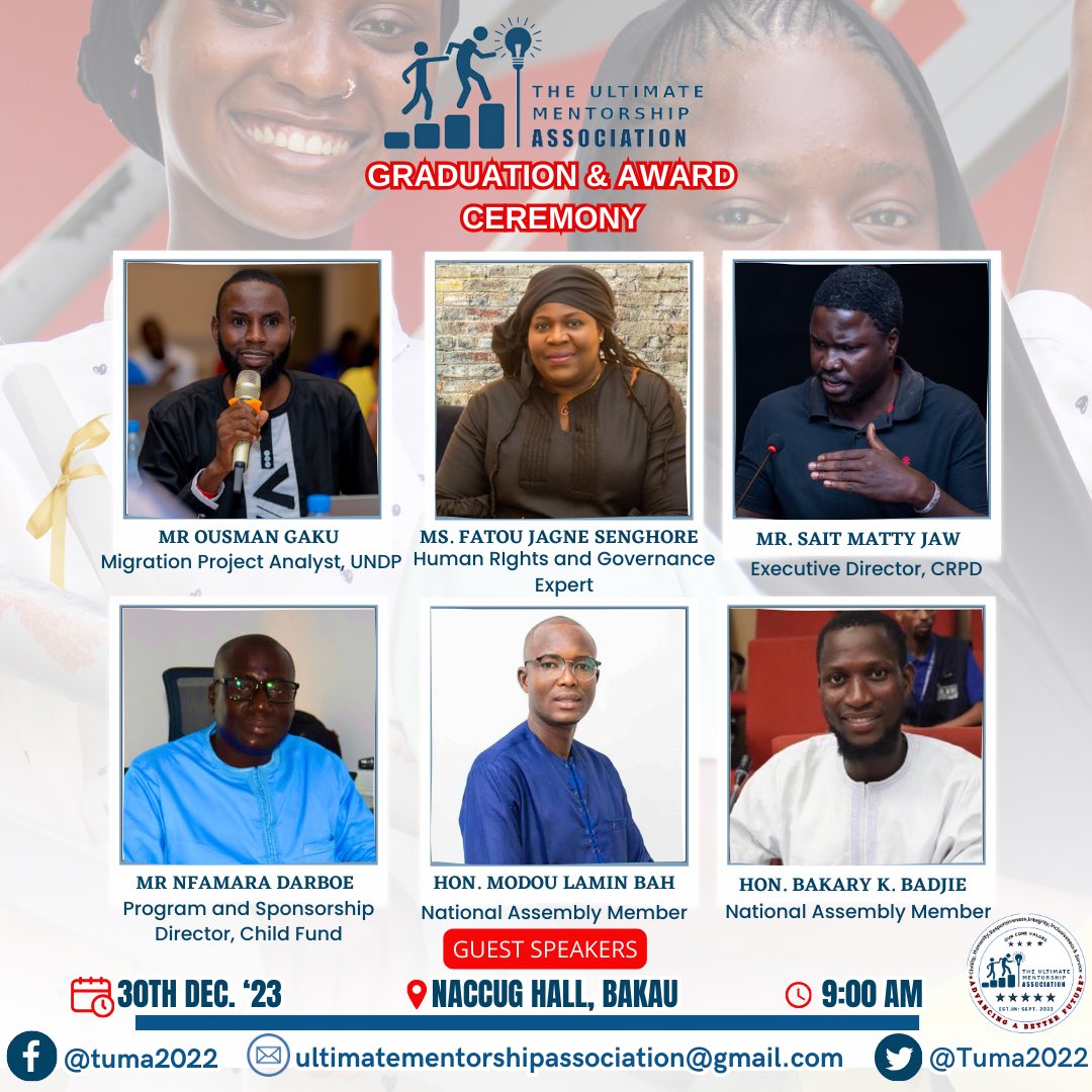 Meet the distinguished speakers of <a href="/Tuma2022/">The Ultimate Mentorship Association</a>  Graduation and Awards Ceremony. 

Here are individuals who possess all the six core values of <a href="/Tuma2022/">The Ultimate Mentorship Association</a> , mirroring an inspirational character for our vision. 

Let’s mark the closure of a year-long journey together. 

#leadingtheway