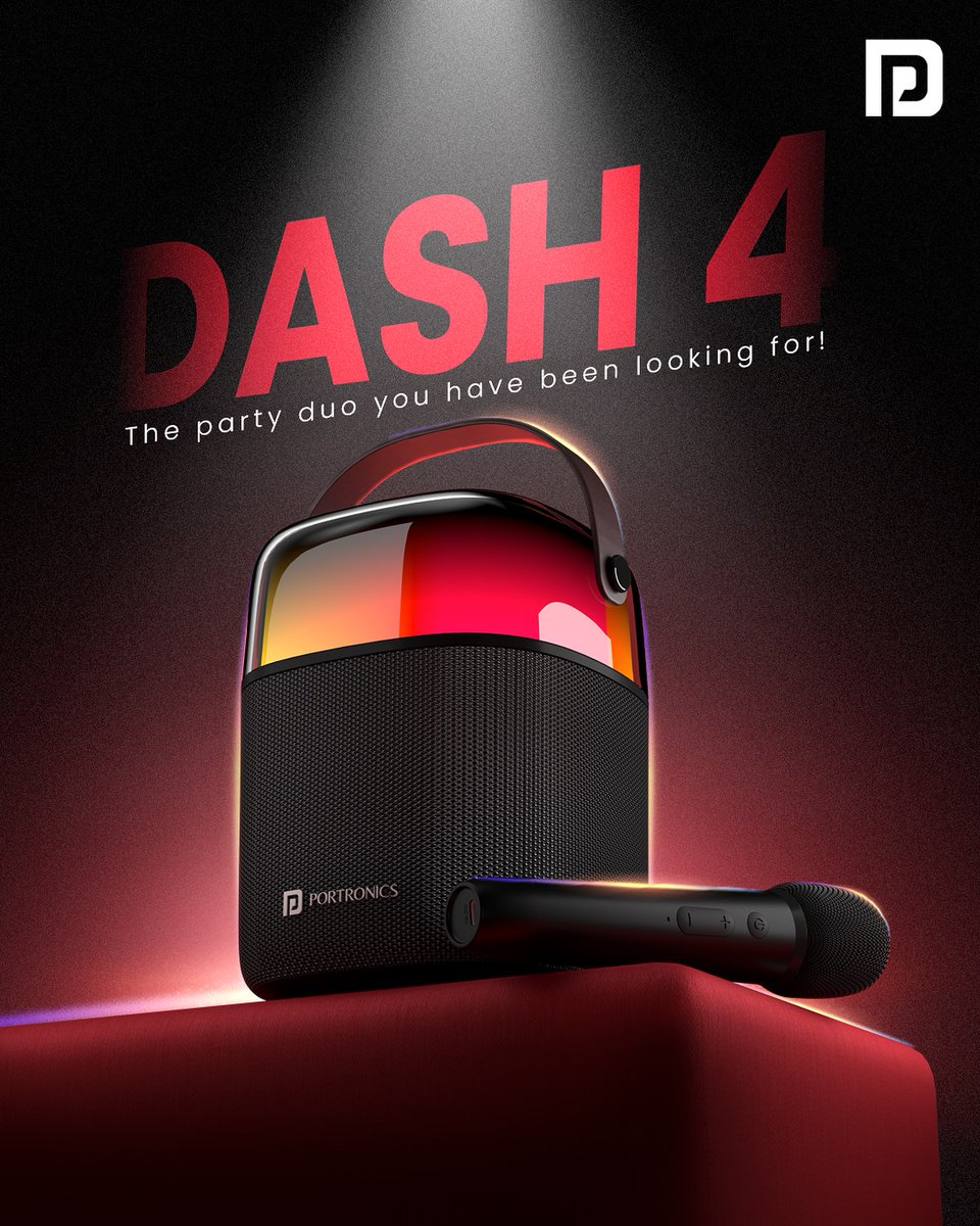 Portronics's tweet photo. Dash 4: The party duo youโve been looking for!! ๐ชฉ๐
- 6 hours of playtime
- 360ยฐ dynamic RGB lights
- Wireless karaoke mic with 2 modes
- 50W HD clarity speaker
Visit https://t.co/iDQLBO7qy0 and buy now!
#Dash4 #Speaker #Portronics #PortronicsIndia https://t.co/J95b9DxL1b