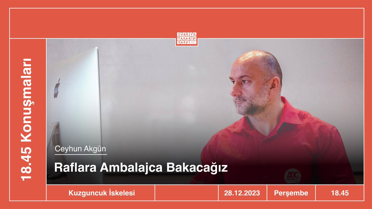 18:45 Konuşmaları | Raflara Ambalajca Bakacağız • İlham verici sohbetler serisinin bu seneki son konuğu, ambalaj tasarımcısı ve danışman Ceyhun Akgün. Akgün’ün, raflarda satışa sunulmak için üretilen ürünlerin hangi görsel kimlik, etki ve stratejiyle tüketicinin karşısına çıkıp
