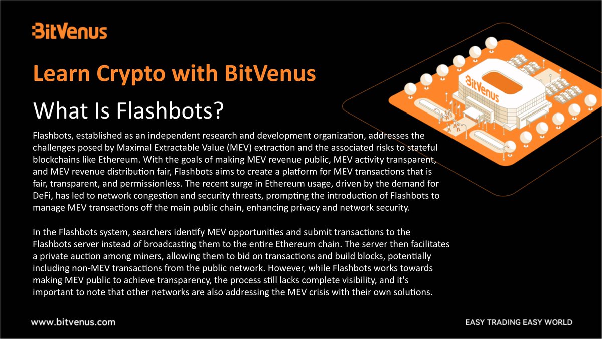 BVOX_global's tweet image. Learn Crypto with BitVenus
#Flashbots #MEV #BlockchainSecurity #Ethereum #DeFi #TransparentTransactions #BlockchainInnovation #NetworkSecurity #DecentralizedFinance #MEVCrisis #Cryptocurrency