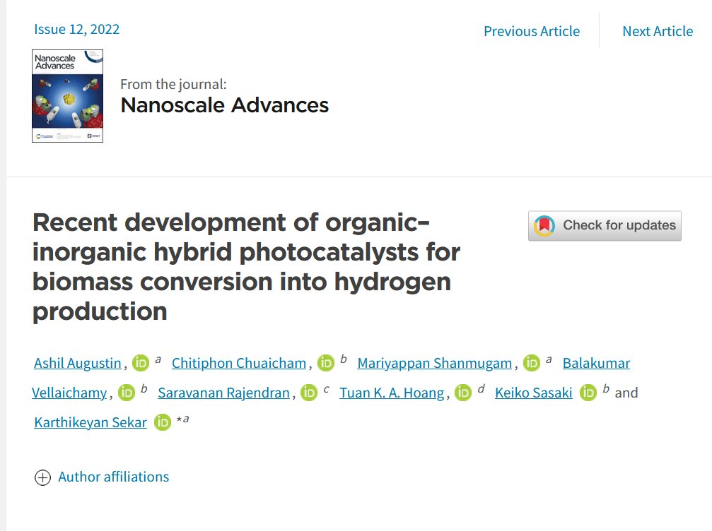 LabSeer's tweet photo. Thank you for Celebrating nanoscience in India, 
Recent development of organic–inorganic hybrid photocatalysts for biomass conversion into hydrogen production - now published in Nanoscale Advances https://t.co/KwM2qyOg0u.
@karthiksekaran @Ashil0802 @svmari97 @nanoscale_rsc https://t.co/eoNpY67EFZ