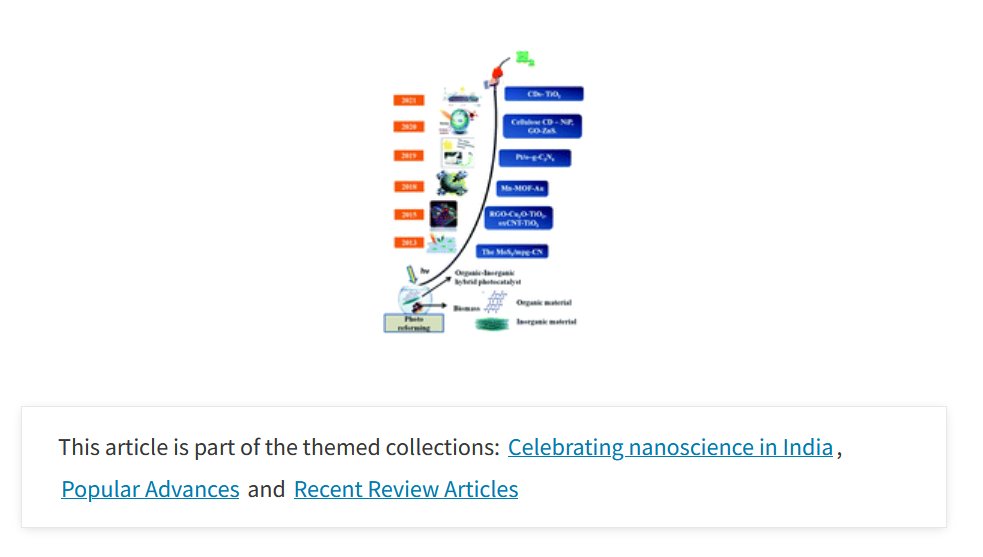 LabSeer's tweet photo. Thank you for Celebrating nanoscience in India, 
Recent development of organic–inorganic hybrid photocatalysts for biomass conversion into hydrogen production - now published in Nanoscale Advances https://t.co/KwM2qyOg0u.
@karthiksekaran @Ashil0802 @svmari97 @nanoscale_rsc https://t.co/eoNpY67EFZ