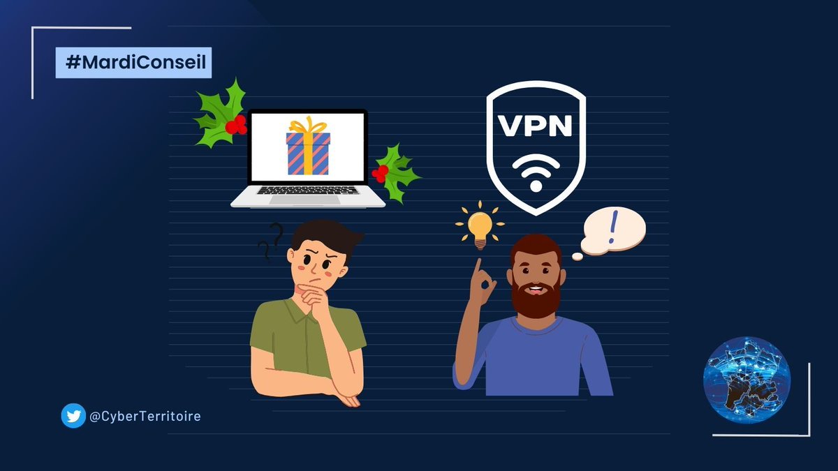 #MardiConseil
Vous avez reçu un ordinateur ou une tablette lors des #fêtes ? 🎄
💡 Une idée : offrez-vous un #VPN &amp; profitez de votre cadeau en toute #securite ! 🛡
Pour bien choisir, RDV sur <a href="/cybervictimes/">Cybermalveillance.gouv.fr</a> 👉 francenum.gouv.fr/formations/le-…
#reflexesnumeriques #cyberauquotidien