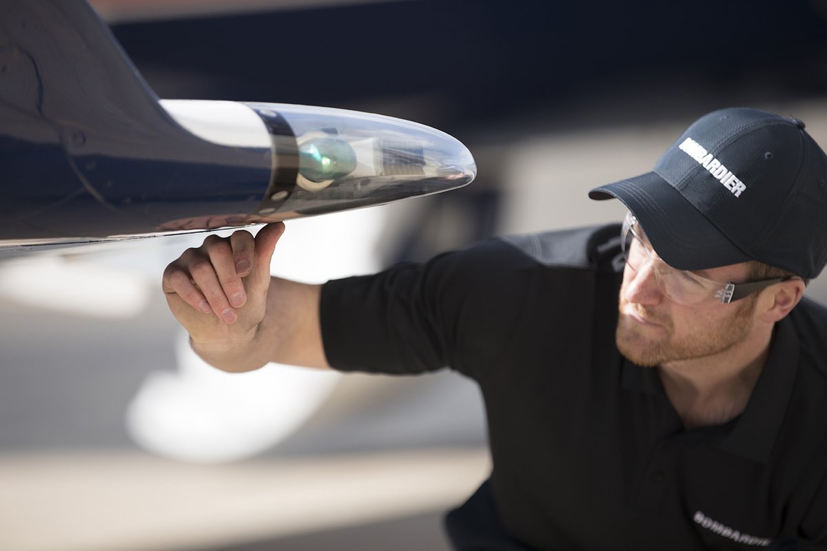 Bombardier's tweet photo. We work hard so you can fly with ease! Our unparalleled services and support network is available 24/7 to anticipate your every need. Wherever you go, your world-class aircraft is always in good hands. #CustomerExperience #WorldClassSupport https://t.co/psma7ZtG8G