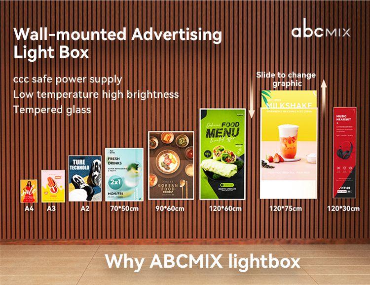 AbcmixHolly's tweet image. Wall-mounted Advertising Light Box
Flexibly Designed for Both Horizontal and Vertical Usage
Effortlessly replace the graphic by pulling it out and simply slotting in the new one, saving time and costs, High-definition Display, Captivate Your Senses.
#ledlightbox #interiordecor