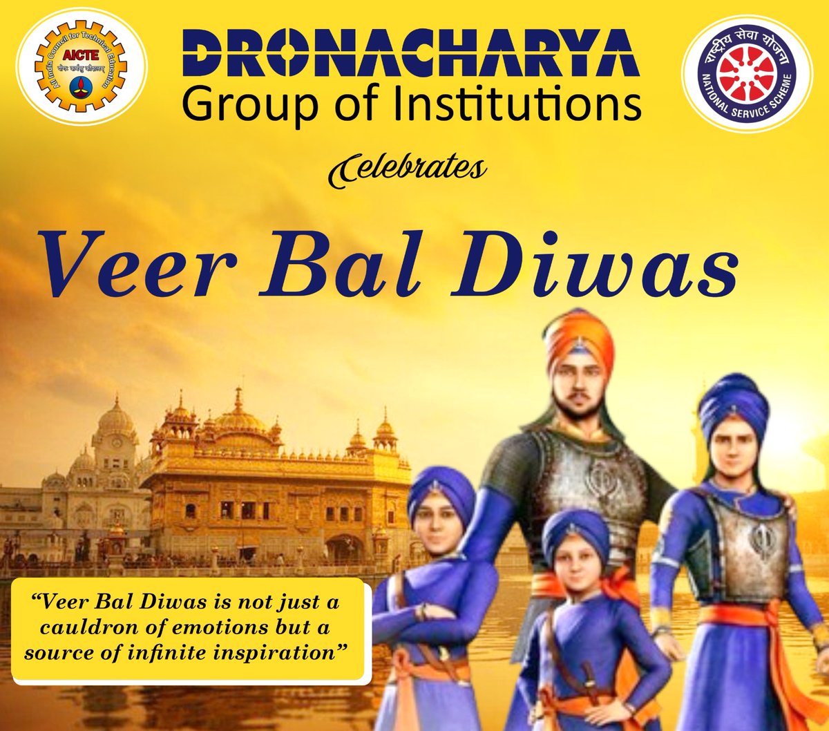 NSS Unit, Dronacharya Group of Institutions, Greater Noida celebrates “Veer Bal Diwas' to pay homage to the courage of the “Sahibzades”, four sons of Guru Gobind Singh, the last Sikh guru.
#celebration
#veerbaaldiwas
#tribute
#courage
#history
#nationalservicescheme
#sikhism