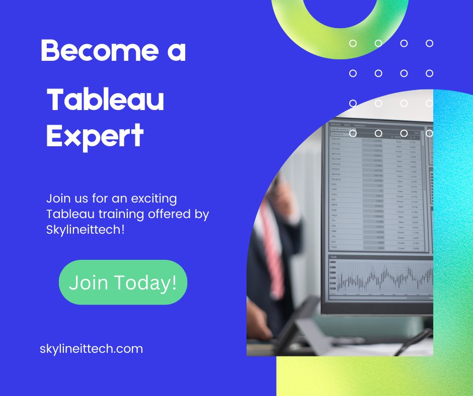 SkylineITTech1's tweet image. Elevate your data visualization game with SkylineITTech&apos;s Tableau Training! 🚀 Unlock the power of insights and analytics. 📊💡 Join us on a journey of mastering Tableau. 🌐✨ #TableauTraining #SkylineITTech #DataVisualization
