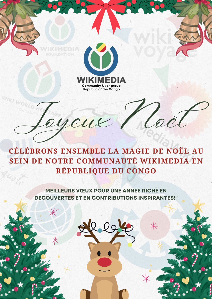 [JOYEUX NOËL 🎄 ] 🌟 Rejoignez-nous pour célébrer la magie de #Noël au sein de notre chère communauté Wikimedia en République du Congo! #joyeuxnoelNoël à tous!!! #NoëlMagique #CommunautéWikimedia #JoyeusesFêtes #wikicongo #Wikipedia