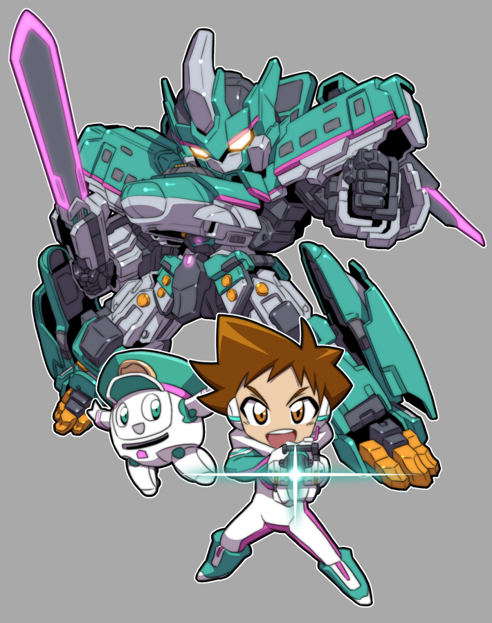 robot 1boy mecha weapon brown hair holding weapon sword  illustration images