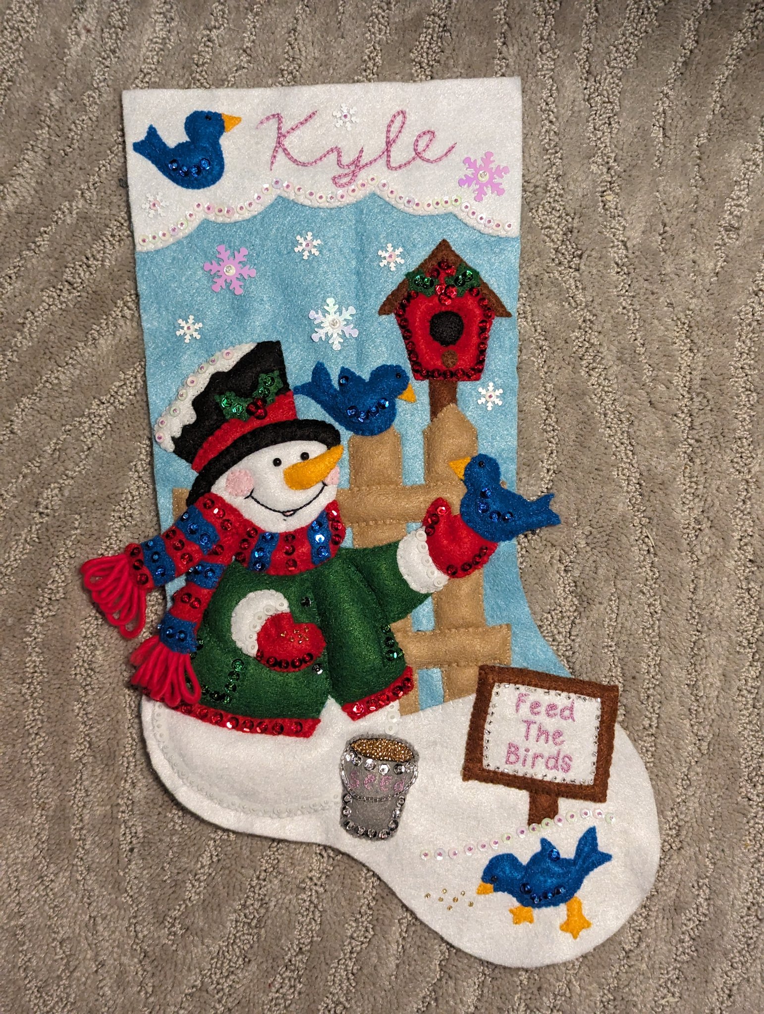 DIY Bucilla Feeding the Birds Snowman Christmas Felt Stocking Kit