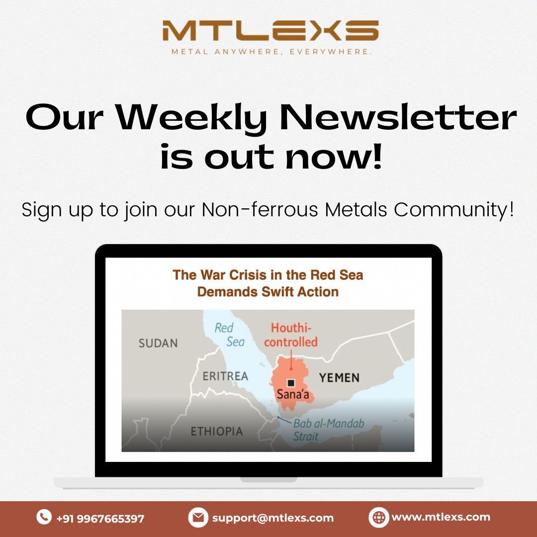 Mtlexs's tweet photo. The Mtlexs Newsletter this week looks at the current war crisis between Israel and Palestine and its effect on non-ferrous metals industry globally along with other noteworthy news. 

Read the latest issue here - https://t.co/mrsTWceAe5

#metals #nonferrous #metalwork https://t.co/coZq5k0pqE
