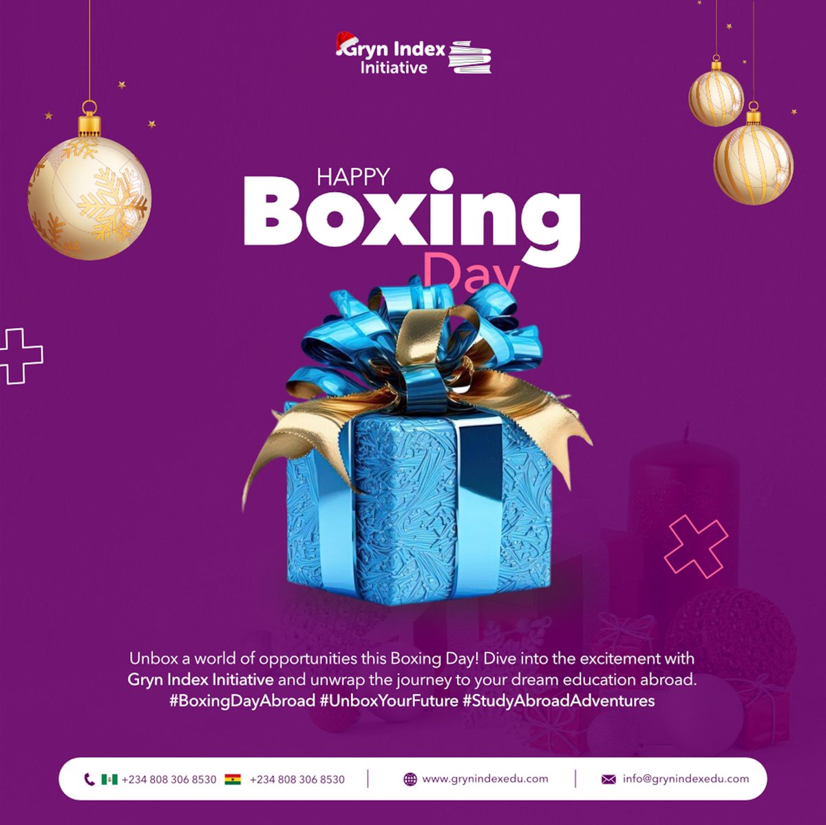 Unbox the adventure this Boxing Day! 🌍✈️ Embrace the thrill of studying abroad with Gryn Index Initiative.
Where every experience is a knockout journey waiting to unfold! 🥊 #BoxingDayAdventures #explorelearngrow
