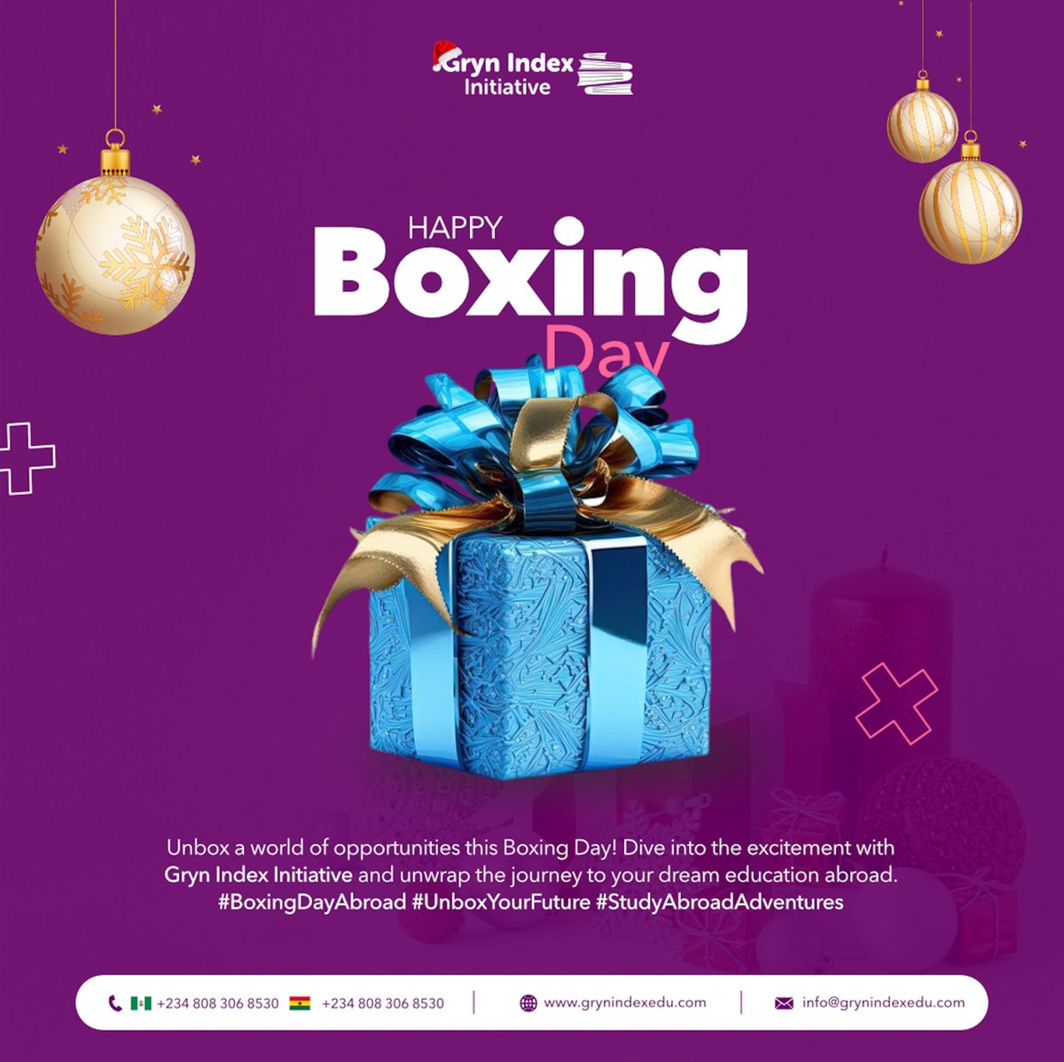 grynindex_'s tweet photo. Unbox the adventure this Boxing Day! 🌍✈️ Embrace the thrill of studying abroad with Gryn Index Initiative.
Where every experience is a knockout journey waiting to unfold! 🥊 #BoxingDayAdventures #explorelearngrow https://t.co/RRp4raputv