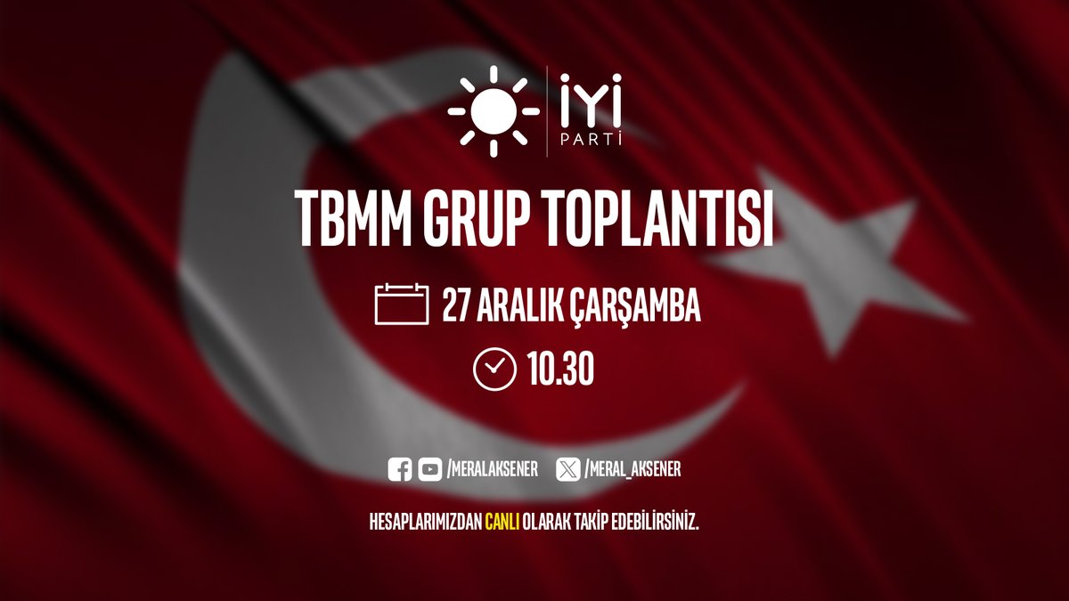 Türkiye Cumhuriyeti Devleti'ne yakışan bir yönetim anlayışını ülkemizde hâkim kılmak için;

🗓️ 27 Aralık Çarşamba (yarın)
🕥 10:30'da
📍 TBMM grup toplantımızda yol haritamızı anlatmaya devam ediyoruz...