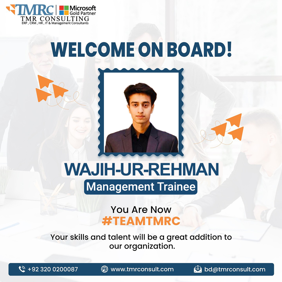 tmr_consulting's tweet photo. Welcome to our Team Wajih-ur-Rehman, Management Trainee.
We're thrilled to have you join us on this exciting journey. Your unique skills and perspectives are sure to make a valuable contribution to our company.
Visit the website: https://t.co/IjwZMlHuFL
#team #talent #tmrc https://t.co/l49CRpg6Dl