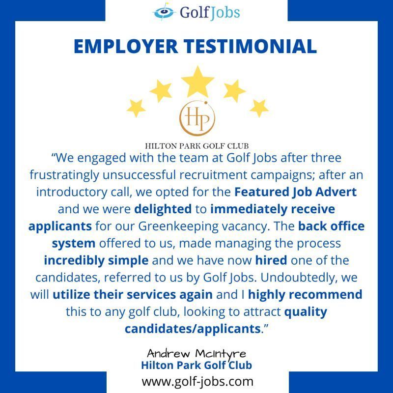 🗨️TESTIMONIAL TUESDAY🗨️⠀
⠀
We were delighted to support Hilton Park Golf Club in its search for an Assistant Greenkeeper.
⠀⠀⠀⠀⠀
Please visit our website to view all the latest jobs: golf-jobs.com 

#GolfJobs #HiltonParkGolfClub #GolfClub #GolfCourse #Recruitment