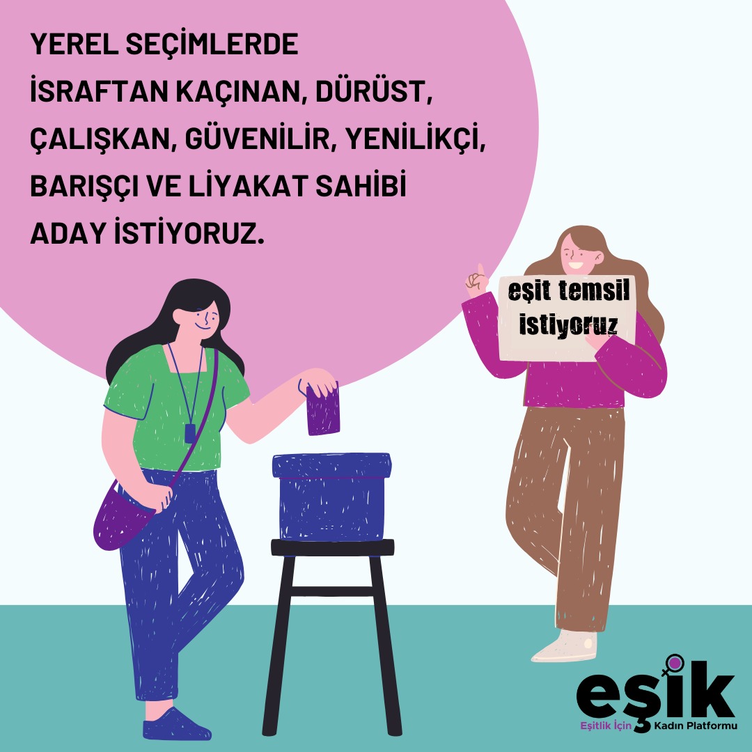 esik_platform's tweet photo. 📌 Eşitlik İçin Kadın Platformu olarak yerel seçimlerde, 
İsraftan kaçınan, dürüst, çalışkan, güvenilir, yenilikçi, barışçı, ve liyakat sahibi aday istiyoruz.

#eşittemsil 
#EşitlikİçinKadınPlatformu https://t.co/6t1vDoTQN2